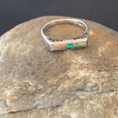 Native American Navajo Blue Pink Opal Inlay Ring | Sz 6.5 | Sterling Silver | 11289 - Masha USA