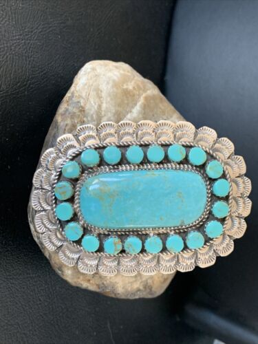 Navajo Blue Turquoise Cluster Ring | Authentic Native American Sterling Silver | Multi-Stone | Sz 9.5 | 12229