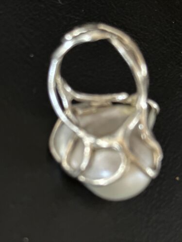 Women's White Baroque Pearl Adjustable Ring | Sterling Silver | Sz 7.5 | 14261