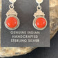 Native American Navajo Red Coral Dangle Earrings | Sterling Silver | 1" | 13113