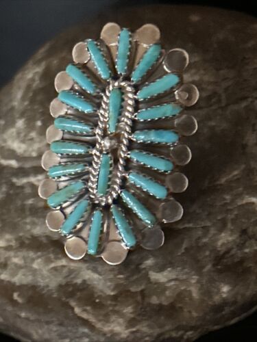 Navajo Blue Turquoise Cluster Ring | Authentic Native American Sterling Silver | Multi-Stone | Sz 8.5 | 14273