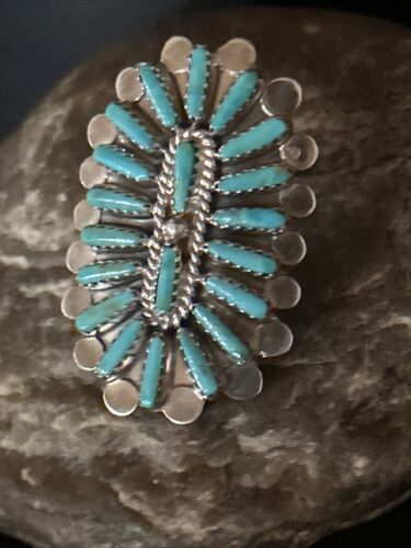 Navajo Blue Turquoise Cluster Ring | Authentic Native American Sterling Silver | Multi-Stone | Sz 8.5 | 14273 - Masha USA