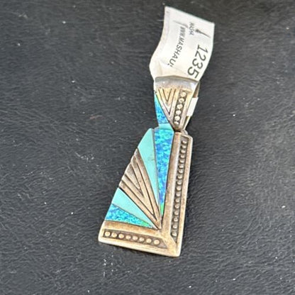 Navajo Sterling Silver Blue Opal Inlay Pendant | Authentic Native American Jewelry | 12351