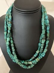 Navajo Green Turquoise Bone Bead Necklace | 3 Strand | Sterling Silver | 01992