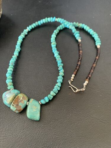 Navajo Blue Turquoise Nugget Pendant Necklace | Sterling Silver Pearls | 18" | Authentic Native American Handmade | 12446