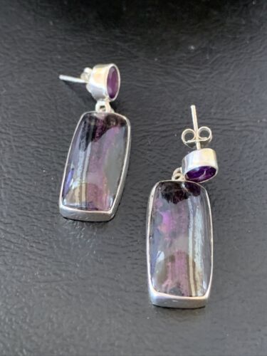 Navajo Purple Sugilite Amethyst Dangle Post Earrings | Sterling Silver | Authentic Native American Handmade | 1566