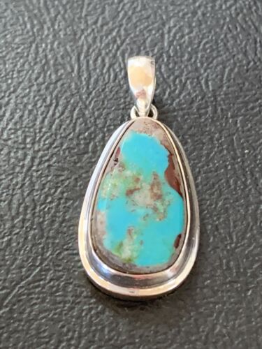 Navajo Blue Bisbee Turquoise Pendant | Sterling Silver | 1.5" | Authentic Native American Handmade | 1629
