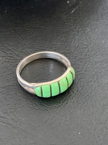 Navajo Green Gaspeite Inlay Ring | Sterling Silver | Sz 7 | Authentic Native American Handmade | 12463