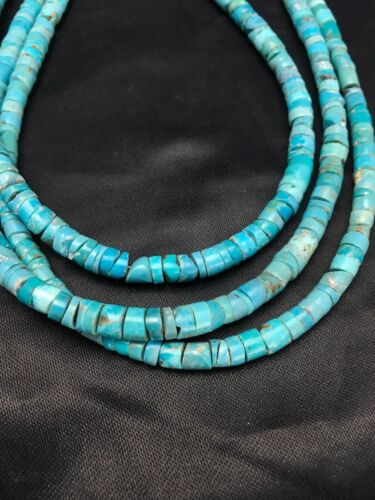 Navajo Turquoise Heishi 3 Strand Necklace | Sterling Silver | Authentic Native American Handmade | 2583
