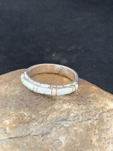 Navajo White Opal Inlay Ring | Sterling Silver | Sz 10.5 | Authentic Native American Handmade | 10617