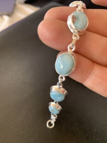 Navajo Blue Larimar 7-Link Bracelet | Sterling Silver | 7.5" | Authentic Native American Handmade | 10624