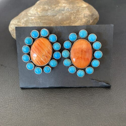 XXL Blue Kingman Turquoise Spiny Oyster Earrings | Sterling Silver | 2" | 1574