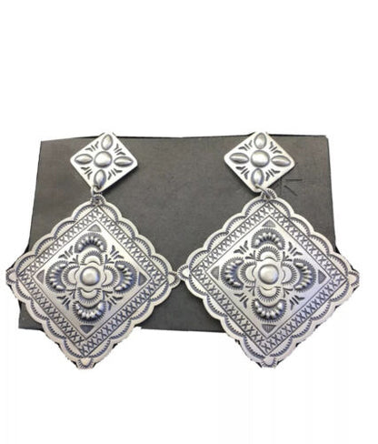 Handmade Sterling Silver Stamped Earrings | Navajo | Authentic Native American Jewelry | 2.75" | 01725 - Masha USA