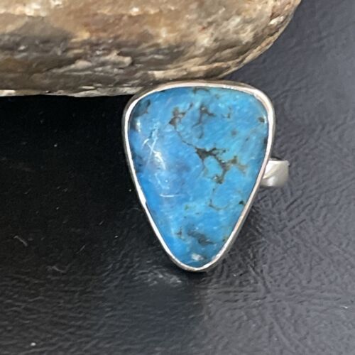 Men's Navajo Blue Kingman Turquoise Ring | Sterling Silver | Adjustable | Sz 5.5 | 10507