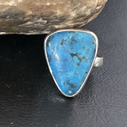 Men's Navajo Blue Kingman Turquoise Ring | Sterling Silver | Adjustable | Sz 5.5 | 10507