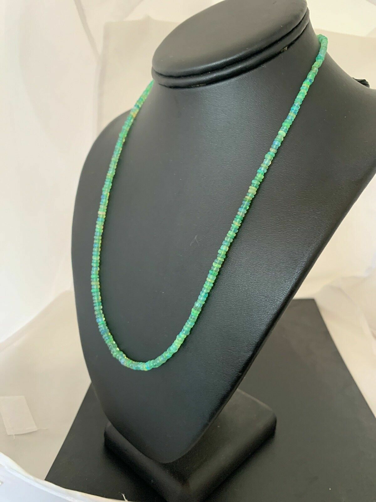 Southwestern Women's Necklace | Sterling Silver | Green Fire Faux Opal Beads | 18" | 00182