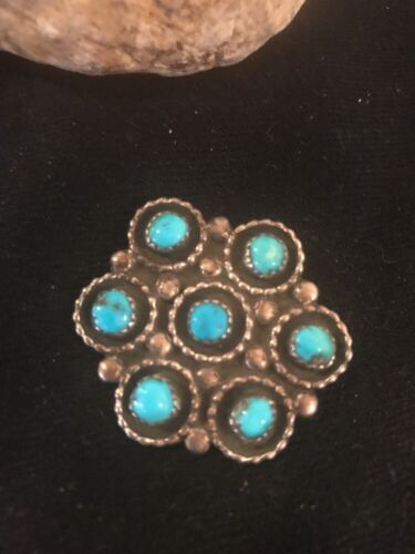 Native American Kingman Turquoise Cluster Pin | Navajo Sterling Silver | 8017