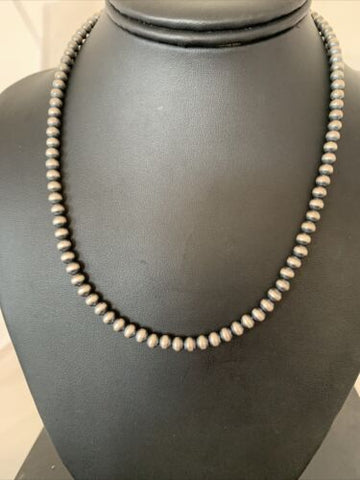 Navajo Pearls 5 Mm Sterling Silver Bead Necklace 18”