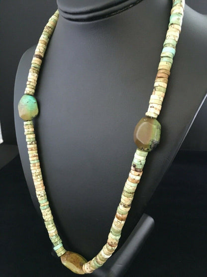Men's Chunky Navajo Green Turquoise Heishi Necklace | Sterling Silver | 23" | Authentic Native American Handmade | 1785