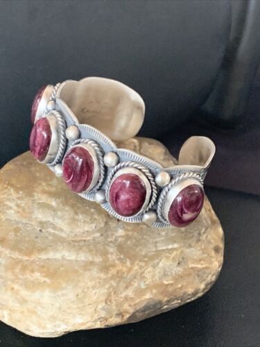 Navajo Purple Spiny Oyster Row Cuff Bracelet | Sterling Silver | Authentic Native American Handmade | 2089