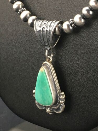 Navajo Green Turquoise Pendant Necklace | Sterling Silver | Authentic Native American Handmade | 2646