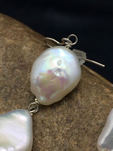 Native American Sterling Silver Pearl Dangle Earrings | 1.5" | 3079