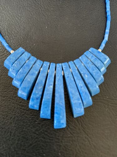 Navajo Denim Lapis Bead Necklace | Sterling Silver | Tube Heishi Fan Pendant | 20" | 10475