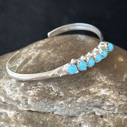 Navajo Blue Kingman Turquoise Cuff Bracelet | Sterling Silver | Authentic Native American Handmade | 14392 - Masha USA
