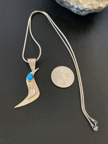 Navajo Old Pawn Bird Sterling Silver Kingman Turquoise Pendant Necklace | 16" Chain | 1185