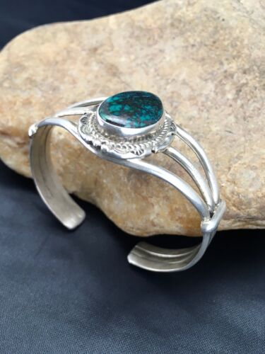 Navajo Spider Web Turquoise Bracelet | Sterling Silver | Authentic Native American Handmade | 5" | 2650