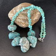 Navajo Chunky Blue Turquoise Necklace | Sterling Silver | Authentic Native American Handmade | 20" | 14413
