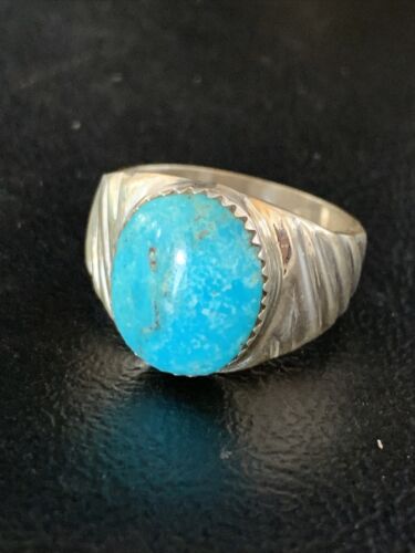 Navajo Blue Kingman Turquoise Ring | Sterling Silver | Sz 11 | Authentic Native American Handmade | 14146