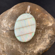 Navajo White Fire Opal Inlay Pendant | Sterling Silver | Authentic Native American Handmade | 13144