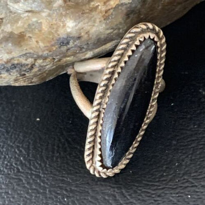 Navajo Black Onyx Ring | Sterling Silver | Sz 6 | Authentic Native American Handmade | 11954