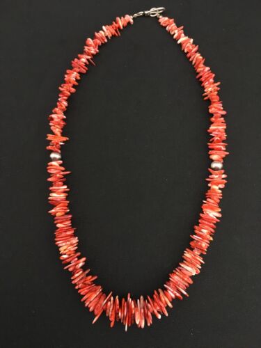 Navajo Red Spiky Spiny Oyster Necklace | Sterling Silver | Authentic Native American | 18" | 4772
