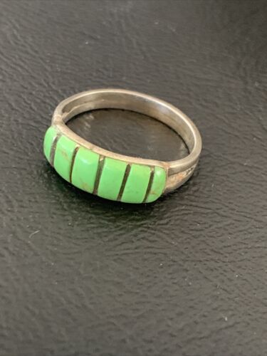 Navajo Green Gaspeite Inlay Ring | Sterling Silver | Sz 7 | Authentic Native American Handmade | 12463