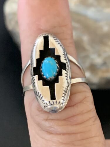 Navajo Shadowbox Blue Kingman Turquoise Ring | Sterling Silver | Sz 6 | Authentic Native American Handmade | 12457