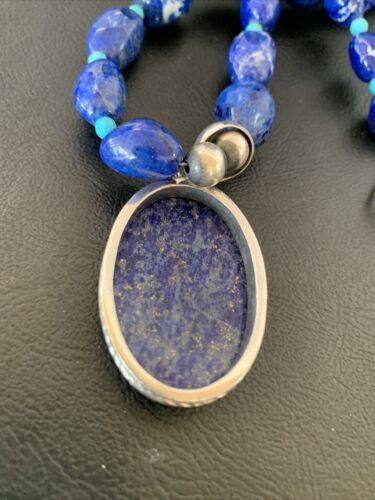 Navajo Blue Lapis Turquoise Pendant Necklace | Sterling Silver | 20" | Authentic Native American Handmade | 10522