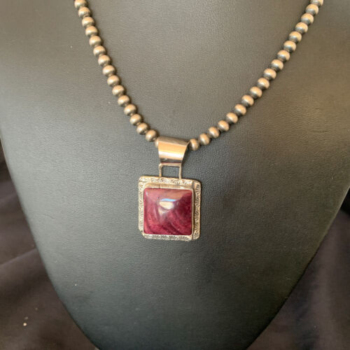 Navajo Pear Purple Spiny Oyster Pendant Necklace | Sterling Silver | Authentic Native American Handmade | 10951