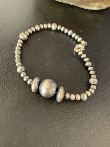 Southwestern Navajo Pearls Bead Bracelet | Sterling Silver | 8" | Authentic Native American Handmade | 14187