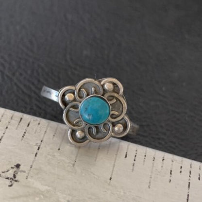 Southwestern Old Pawn Navajo Blue Turquoise Ring | Sterling Silver | Sz 7 | 10875