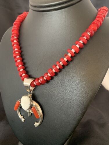 Navajo White Buffalo Turquoise Coral Naja Pendant | Sterling Silver | Authentic Native American Handmade | 10517