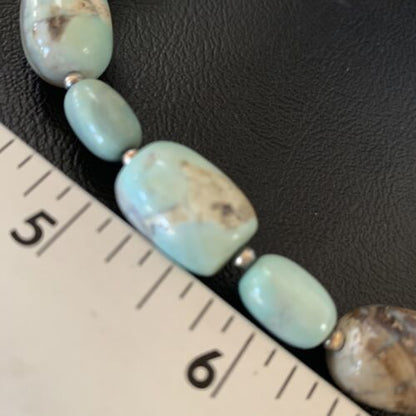 Navajo Blue Turquoise Bead Necklace | Sterling Silver | 20" | Authentic Native American Handmade | 12965
