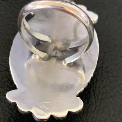 Navajo White Buffalo Turquoise Ring | Sterling Silver | Sz 7.5 | Authentic Native American Handmade | 13354