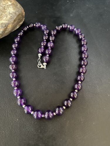 Navajo Sterling Silver Purple Amethyst Bead Necklace | 10mm | 20" | Authentic Native American Handmade | 14814