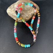 Multi-Color Turquoise Necklace | Sterling Silver | 20" | Authentic Native American Handmade | 13557