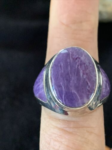 Navajo Purple Charoite Inlay Ring | Sterling Silver | Sz 8.5 | Authentic Native American Handmade | 01452
