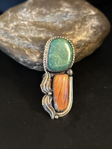 Navajo Turquoise Spiny Oyster Multi-Stone Ring | Authentic Native American Sterling Silver | Multi-Stone | Sz 8 | 14494