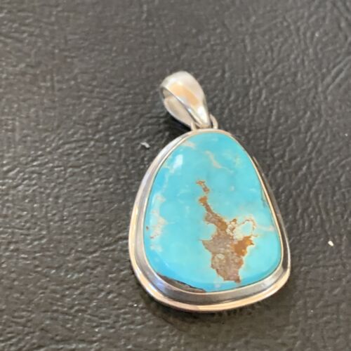 Navajo Blue Bisbee Turquoise Pendant | Sterling Silver | 1" | Authentic Native American Handmade | 1626