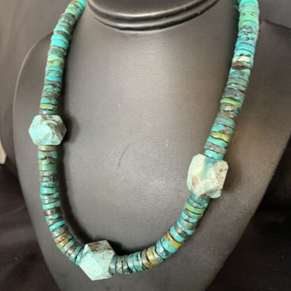 Navajo Turquoise Heishi Spiderweb Necklace | Sterling Silver | 20" | Authentic Native American Handmade | 13893